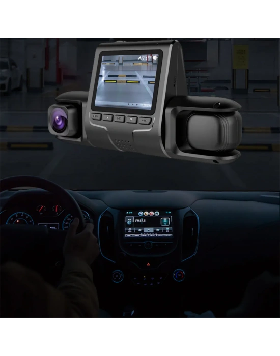1080p Üçlü Lens Araba Dash Cam Dashcam Ön İç & Arka Hd Araba Dvr 120 ° Açı Döngü Kaydı Yerçekimi Sensörü