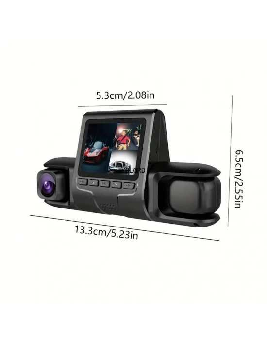 1080p Üçlü Lens Araba Dash Cam Dashcam Ön İç & Arka Hd Araba Dvr 120 ° Açı Döngü Kaydı Yerçekimi Sensörü