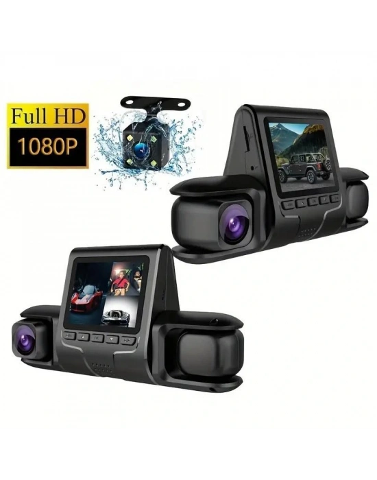 1080p Üçlü Lens Araba Dash Cam Dashcam Ön İç & Arka Hd Araba Dvr 120 ° Açı Döngü Kaydı Yerçekimi Sensörü
