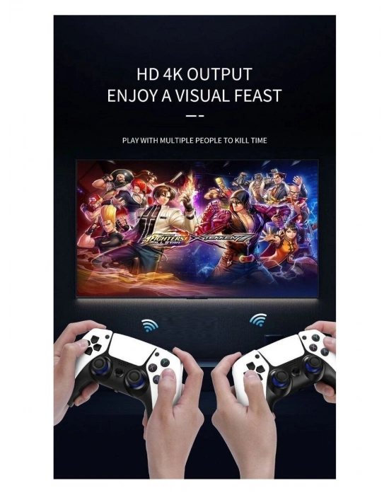 4k Game Tv Stick Android Tv Wifi Kablosuz Çift Kol Game Stick 64gb Hafıza Atari