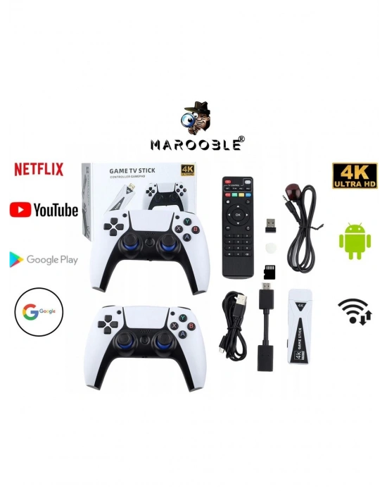 4k Game Tv Stick Android Tv Wifi Kablosuz Çift Kol Game Stick 64gb Hafıza Atari