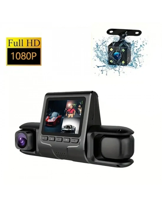 1080p Üçlü Lens Araba Dash Cam Dashcam Ön İç & Arka Hd Araba Dvr 120 ° Açı Döngü Kaydı