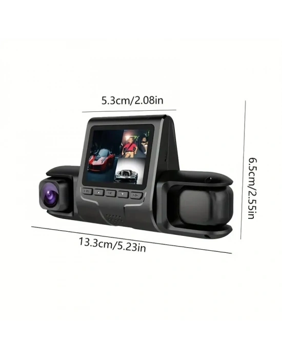 1080p Üçlü Lens Araba Dash Cam Dashcam Ön İç & Arka Hd Araba Dvr 120 ° Açı Döngü Kaydı