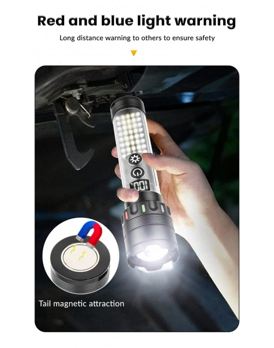 Güçlü Taktik Led El Feneri Paweınuo Sdt53 – 3800lm, 35w, Yan Cob Aydınlatma Ve Type-c Şarj Özelliğine Sahip