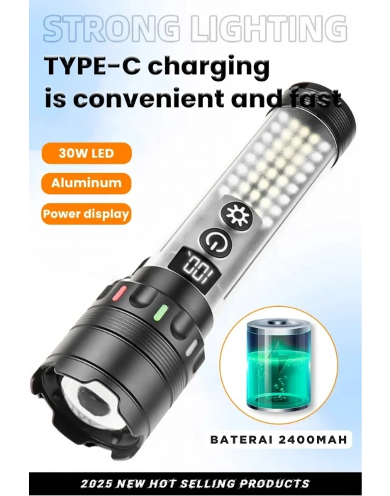 Güçlü Taktik Led El Feneri Paweınuo Sdt53 – 3800lm, 35w, Yan Cob Aydınlatma Ve Type-c Şarj Özelliğine Sahip