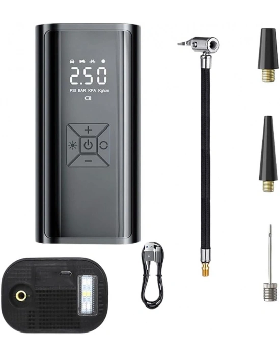 Hava Pompası & Powerbank | 150 Psı Ultra Basınç, Led Işıklı, Lcd Ekranlı, 4000mah Taşınabilir Şarjlı Kompresör