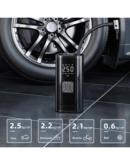 Hava Pompası & Powerbank | 150 Psı Ultra Basınç, Led Işıklı, Lcd Ekranlı, 4000mah Taşınabilir Şarjlı Kompresör