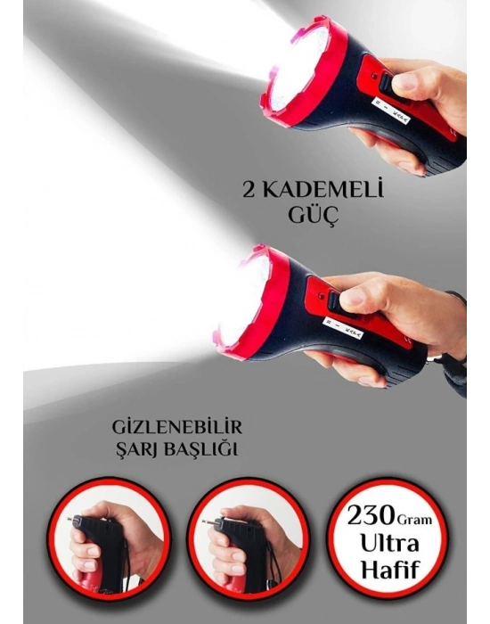 İtalyano Şarjlı 10w Projektör Led El Feneri 2 Mod Aydınlatmalı Uzun Menzil Işıldak Kambur Fener