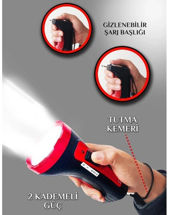 İtalyano Şarjlı 10w Projektör Led El Feneri 2 Mod Aydınlatmalı Uzun Menzil Işıldak Kambur Fener