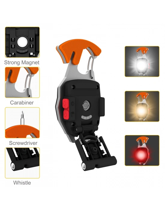Wison Ws-5050 Çok Fonksiyonlu Tornavida Düdük Şişe Açacağı Ateş Yakıcı Mıknatıslı Type-c Şarjlı Anahtarlık Fener