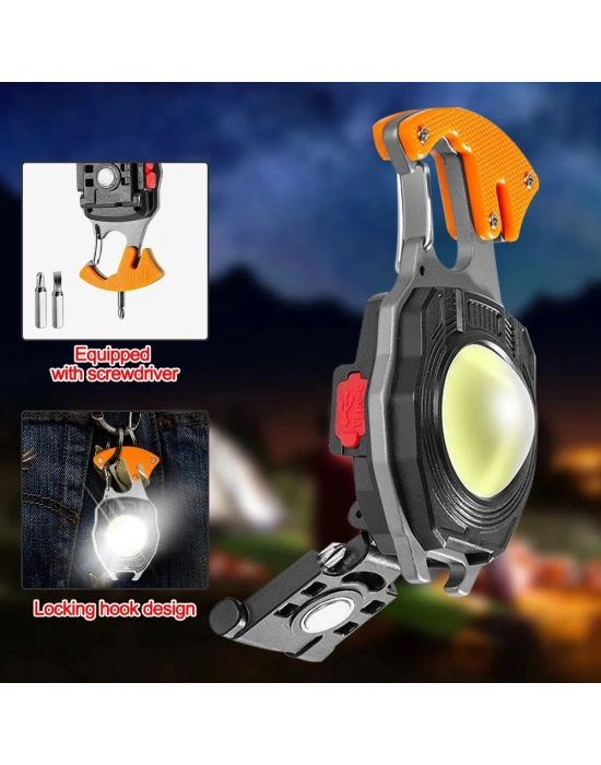 Wison Ws-5050 Çok Fonksiyonlu Tornavida Düdük Şişe Açacağı Ateş Yakıcı Mıknatıslı Type-c Şarjlı Anahtarlık Fener