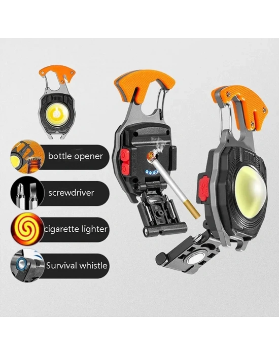 Wison Ws-5050 Çok Fonksiyonlu Tornavida Düdük Şişe Açacağı Ateş Yakıcı Mıknatıslı Type-c Şarjlı Anahtarlık Fener