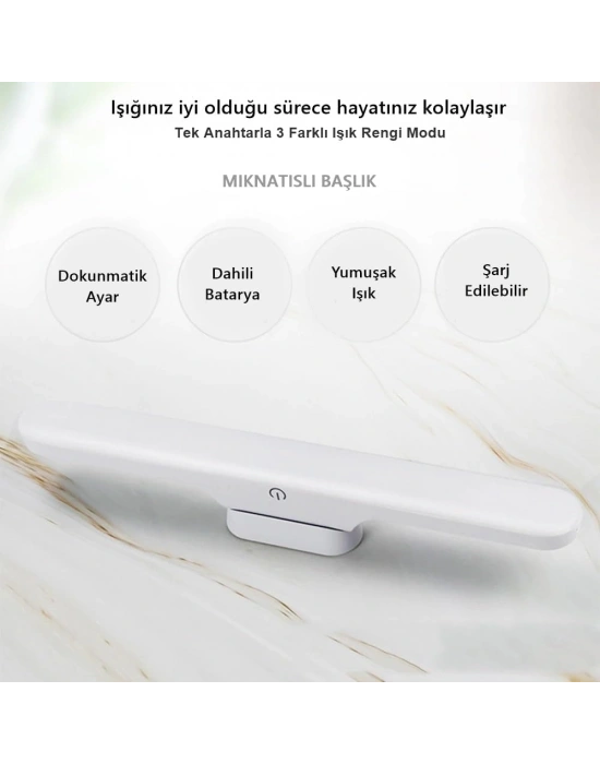 Cabınet Şarjlı Kolay Taşınabilir Mıknatıslı Led Işık Kablosuz Kademeli 3 Renk Aplik
