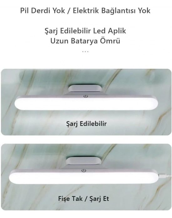 Cabınet Şarjlı Kolay Taşınabilir Mıknatıslı Led Işık Kablosuz Kademeli 3 Renk Aplik