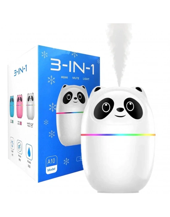 3ü 1 Arada Panda Nemlendirici, Led Işık, 220 Ml Kapasite, 12 Saat Çalışma Süresi, Model A10