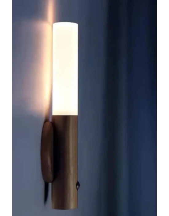 Sensörlü Usb Şarjlı Mıknatıslı Taşınabilir Duvar Aplik Masa Lambası Ahşap Görünümlü Gün Işığı