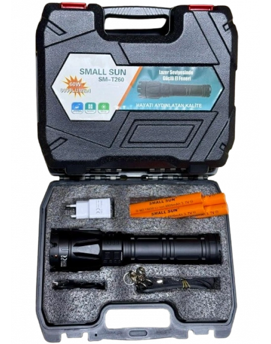 Small Sun Zoomlu Şarjlı El Feneri 60w 6000 Lümen Type-c Şarjlı 2 Km Menzil