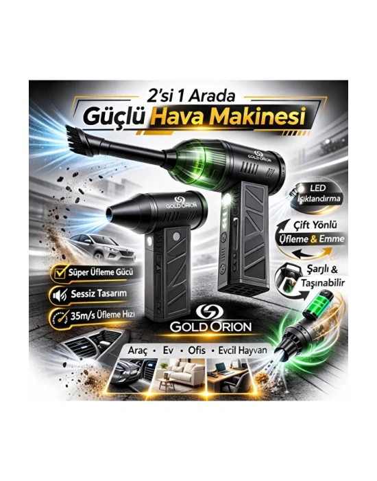 Goldorion Mini Şarjlı Hava Üfleyici ve Vakumlu El Süpürgesi