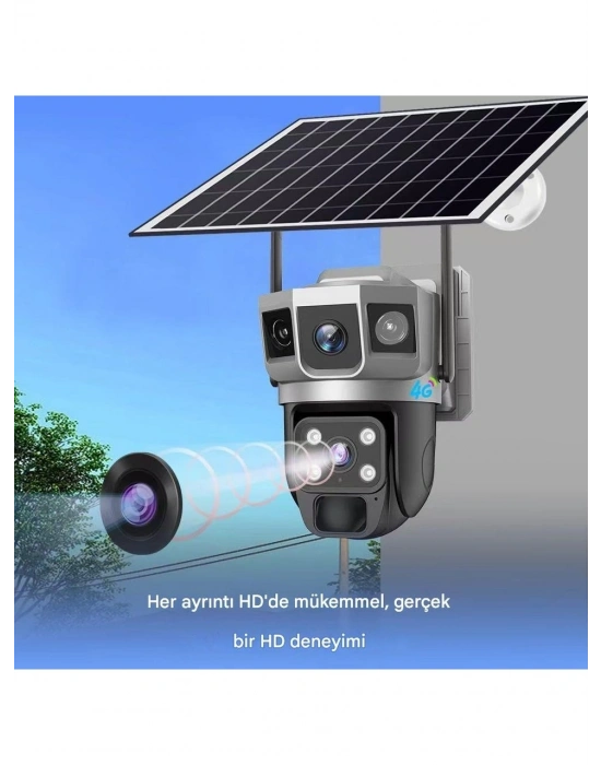 Solar Güneş Enerjili Çift Lens Dış Mekan Güvenlik Kamerası