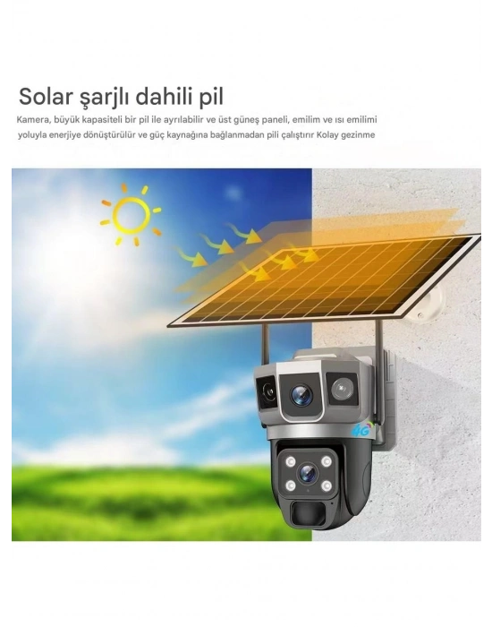 Solar Güneş Enerjili Çift Lens Dış Mekan Güvenlik Kamerası