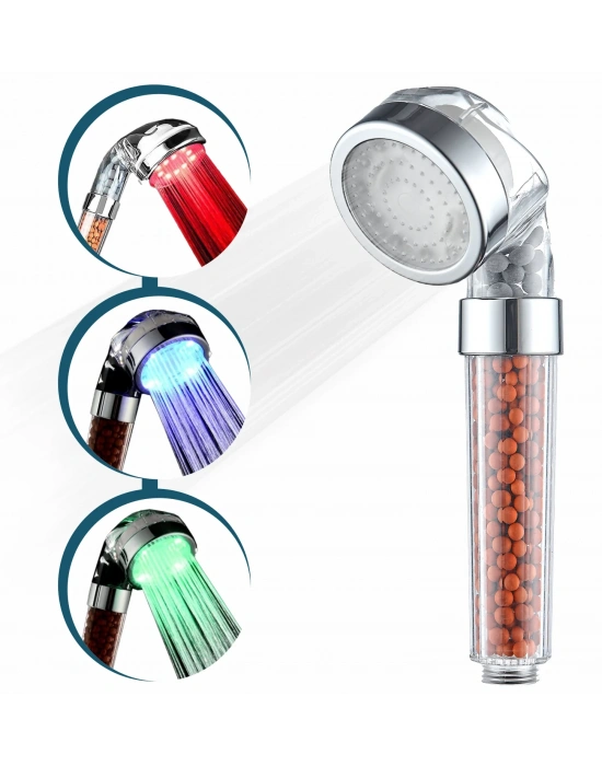 Filtreli LED Duş Başlığı, El Duşu, Renk Değiştiren, Yüksek Basınçlı, Su Tasarruflu El Duşu Başlığı