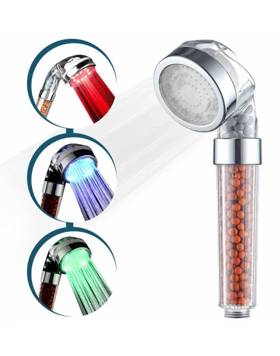 Filtreli LED Duş Başlığı, El Duşu, Renk Değiştiren, Yüksek Basınçlı, Su Tasarruflu El Duşu Başlığı