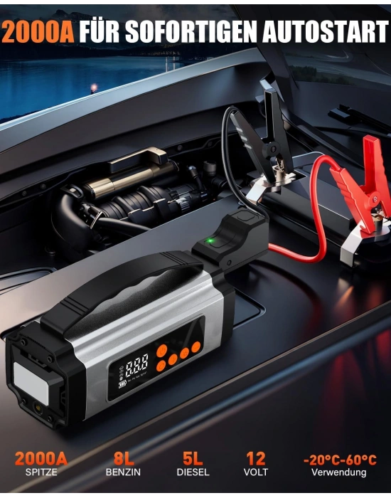 Pro Akü Takviye Şarj Cihazı 10000 Mah Akü Takviye Cihazı Akü Şarj Cihazı Lastik Şişirme Pompası 4in1 Jump Starter