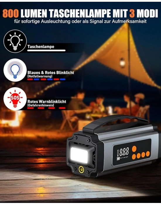 Pro Akü Takviye Şarj Cihazı 10000 Mah Akü Takviye Cihazı Akü Şarj Cihazı Lastik Şişirme Pompası 4in1 Jump Starter