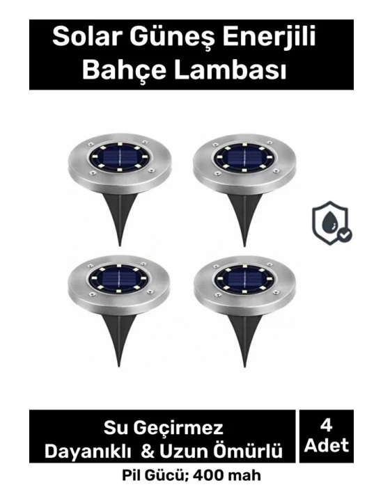 Güneş Enerjili Bahçe Aydınlatması - LED Zemin Lambası 4lü Set