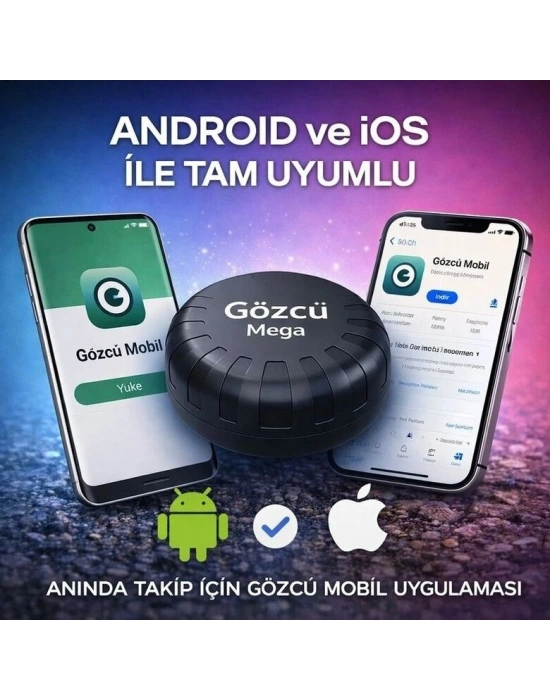 Gözcü Mega Android ve İos Uyumlu Takip Cihazı 3 Yıl Pil Ömrü Geçmişe Dönük Konum Gps Araç Motor Çocuk Gizli