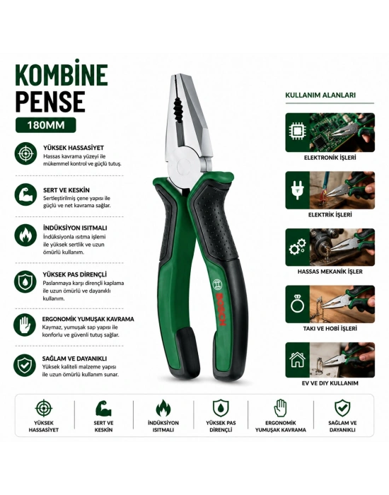 Egonex Bosch-1 600 A03 2vb ( 528 ) ( 7 & 180mm ) Pense ( Lüx Ergonomik Saplı ) ( 60 ± Kesme Sertlik )*6x1