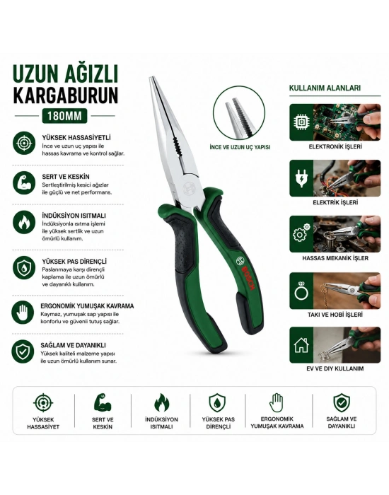 Egonex Bosch-1 600 A03 2vc ( 7 & 180mm ) Kargaburnu Uzun Ağızlı ( Lüx Ergonomik Saplı ) ( Kargaburun ) ( 60 ± Kesme Sertlik )*6x1