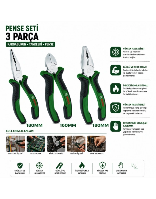 Egonex Bosch-1 600 A02 C0s ( 531 ) ( 3pcs ) Pense Seti ( 7 Pense - 6 Yan Keski - 7 Kargaburnu ) ( 60 ± Kesme Sertlik )*6