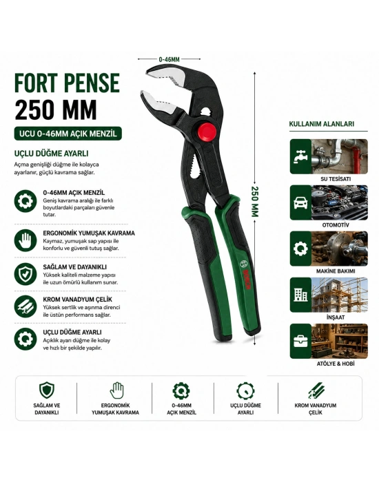 Egonex Bosch-1 600 A03 2v9 ( 529 ) ( 250mm ) ( 10 ) Ford Papağan Pense ( 0- 46 Mm Ağız Ölçü )( Ergonamik Yumuşak Sap )( 60 ± Kesme Sertlik )*6x1
