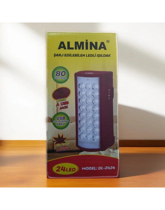 Almina Işıldak 24 Led 80 Saat Yanma Telefon Şarj Edebilen Işıldak Usbli Şarjlı 24 Ledli Işıldak
