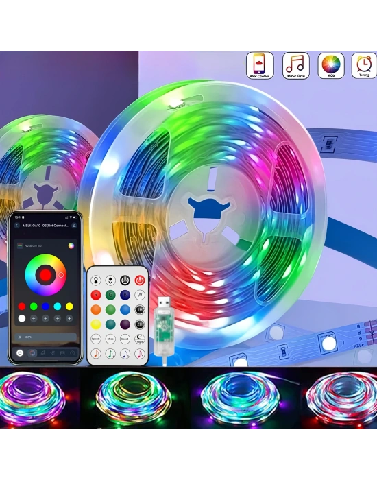 Animasyonlu Suya Dayanıklı Şerit Led 10 Mt Usb Girişli Telefon Kontrollü Rgb Sese Duyarlı