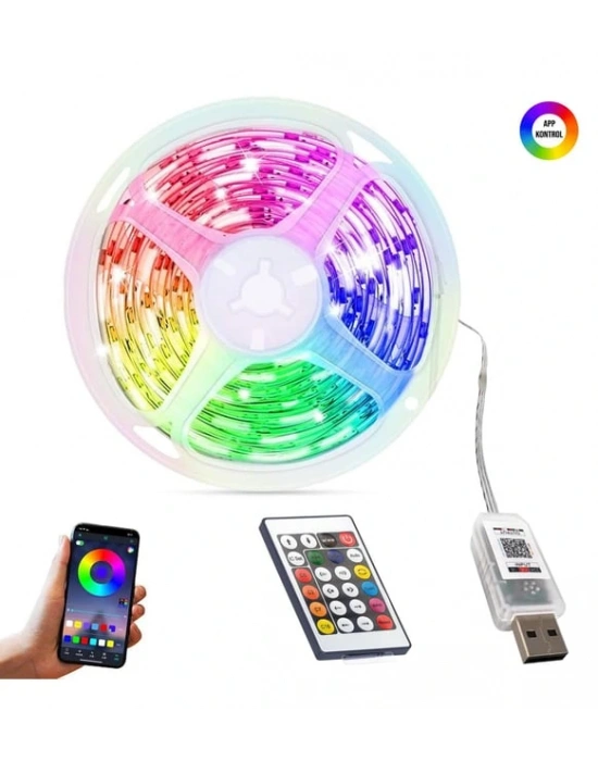 Animasyonlu Suya Dayanıklı Şerit Led 10 Mt Usb Girişli Telefon Kontrollü Rgb Sese Duyarlı