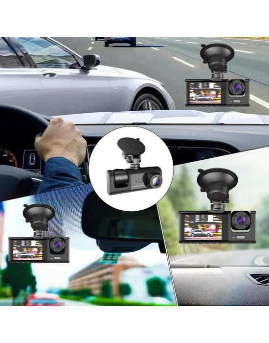 Araç Araba Kamerasi Black Box Traffic Recorder 3 Kameralı
