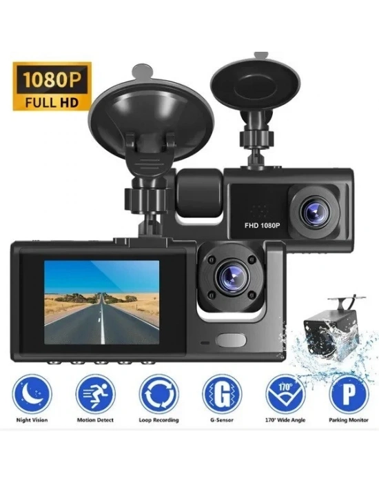 Araç Araba Kamerasi Black Box Traffic Recorder 3 Kameralı