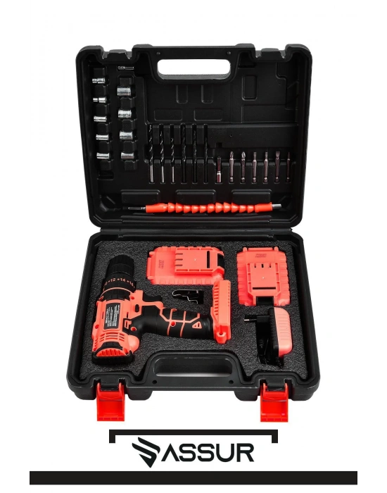 Assur 12v Çift Akülü Vidalama Metal Şanzıman Şarjlı Darbeli Matkap
