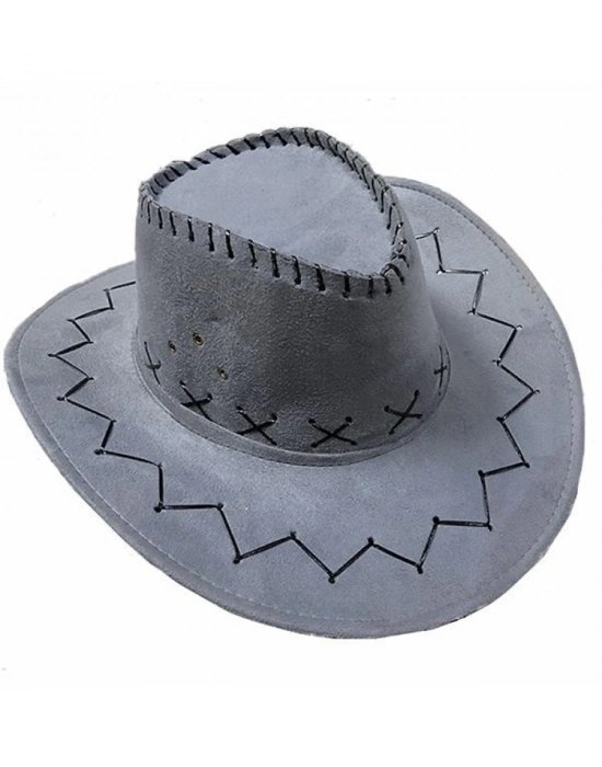 Bağcıklı Yetişkin Boy Nubuk Süet Kovboy Şapkası