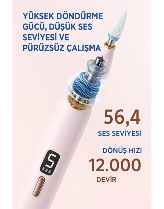 Egonex Şarjlı Manikür Pedikür Seti 5 Kademeli Hız Ayarlı, LED Ekranlı Sessiz & Güçlü 12000 Devirli BWR-43