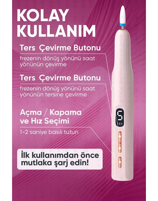 Egonex Şarjlı Manikür Pedikür Seti 5 Kademeli Hız Ayarlı, LED Ekranlı Sessiz & Güçlü 12000 Devirli BWR-43