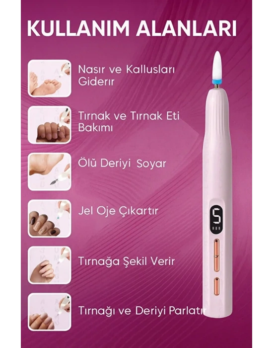 Egonex Şarjlı Manikür Pedikür Seti 5 Kademeli Hız Ayarlı, LED Ekranlı Sessiz & Güçlü 12000 Devirli BWR-43