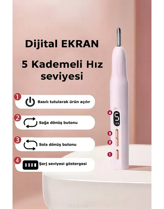Egonex Şarjlı Manikür Pedikür Seti 5 Kademeli Hız Ayarlı, LED Ekranlı Sessiz & Güçlü 12000 Devirli BWR-43
