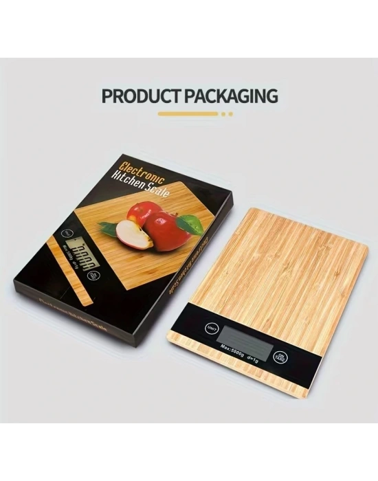 Crown Dijital Hassas Mutfak Tartısı - Terazisi-hassas Ölçüm 5kg Bambu Görünümlü