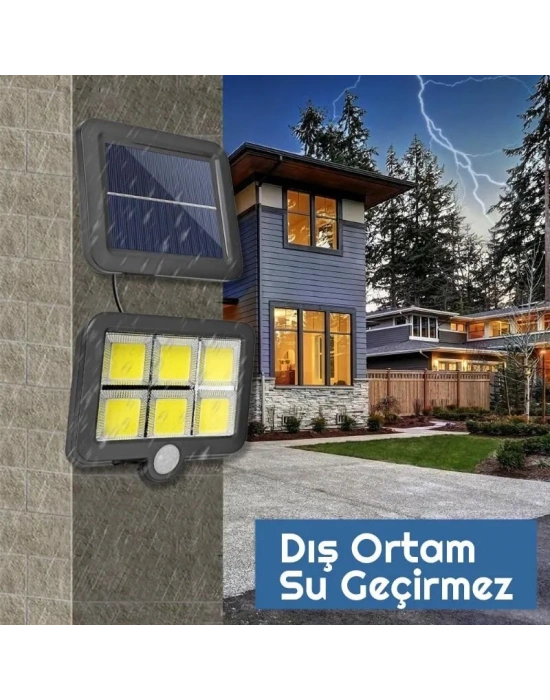Egonex 120 Cob Led Solar Panel Güneş Enerjili 3 Mod Duvar Lambası