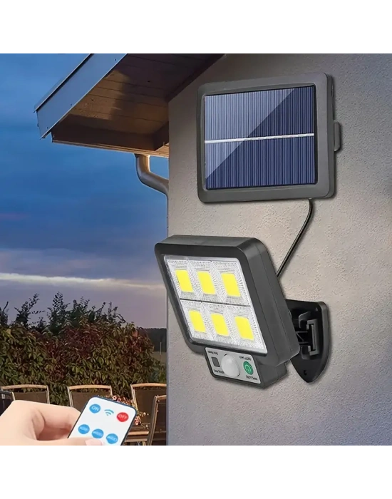 Egonex 120 Cob Led Solar Panel Güneş Enerjili 3 Mod Duvar Lambası