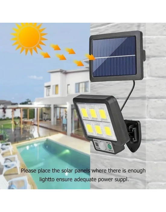 Egonex 120 Cob Led Solar Panel Güneş Enerjili 3 Mod Duvar Lambası
