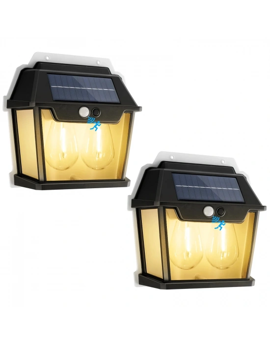 Egonex 2 Ampullü Hareket Sensörlü Solar Güneş Enerjili Ampul Led Duvar Lambası